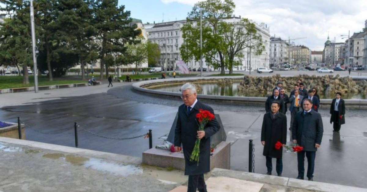 外交部长向维也纳二战烈士纪念碑献花