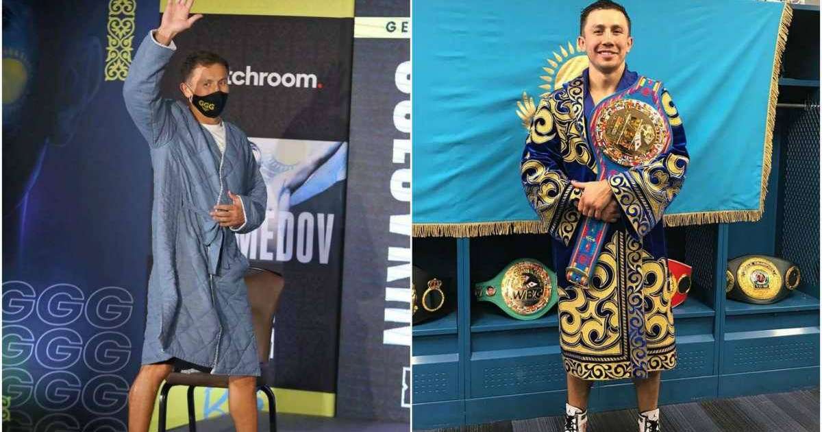 Головкин салмақ өлшеу рәсімі мен сұхбатқа қазақы шапан киіп келді