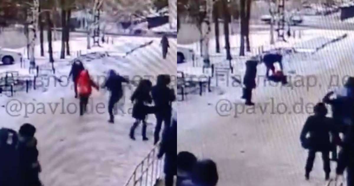 Куәгерлер қарап тұрған: Павлодарда ер азамат оқушы қызды тепкінің астына алған (видео)