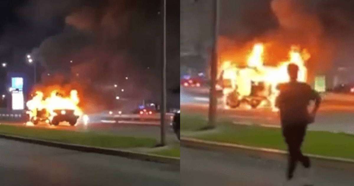 Желіде Алматыдағы көшелердің бірінде өртке оранып, жүріп бара жатқан көліктің видеосы тарады