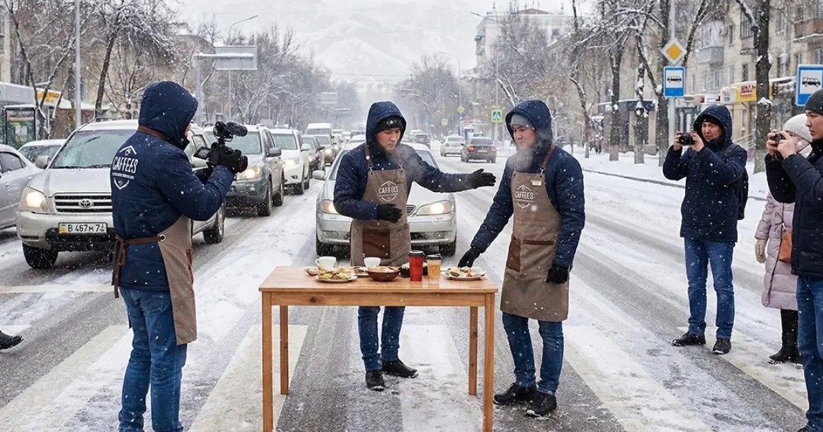 Алматыда жолдың қақ ортасына үстел жайып, жарнама түсіргендер соттан бір-ақ шықты