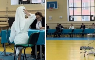 “Робот-иті бар”: Астаналық ару душтан шыға сала референдумға келген (ВИДЕО)