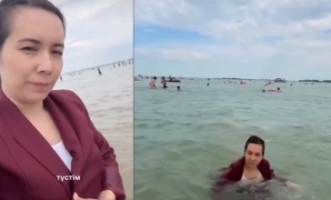 Мұғалім киіммен суға түсті