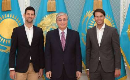 托卡耶夫总统会见网球明星纳达尔和德约科维奇