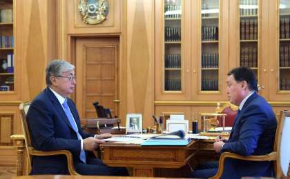 托卡耶夫总统接见政府总理马明