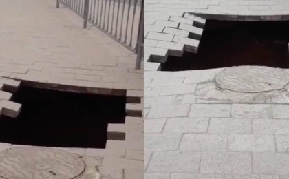 Астанада жаяу жүргінші жолында үлкен ойық тұрғындарды шошытты (видео)