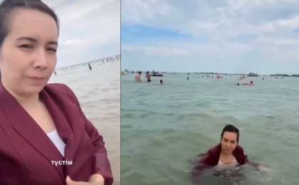 Мұғалім киіммен суға түсті