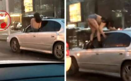 Алматыда жартылай жалаңаш киінген қыз жүріп бара жатқан көліктің төбесіне шықпақ болды (видео)