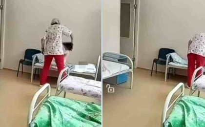 Қыз баланы шашынын сүйреп, төсекке лақтырған медбикенің әрекеті жасырын камераға түсіп қалды (видео)