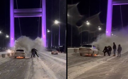 Семейдегі аспалы көпірде көлік өртеніп кетті