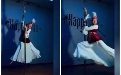 Ұлттық киімде темір бағанада билеген қазақстандық ару сынның астына қалды