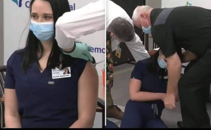 COVID-19 вакцинасын қабылдаған медбике жерге құлап түсті (видео)