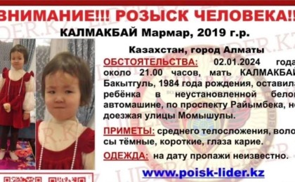 Алматыда анасы таксиде қалдырып кеткен 4 жастағы қыз іздестіріліп жатыр