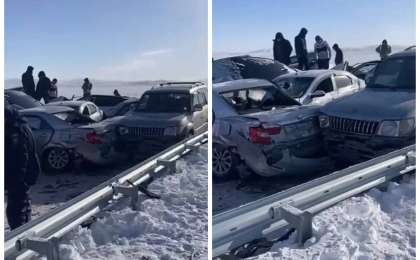 Қарағанды облысында 19 көлік соқтығысып, ірі жол апаты болды (видео)