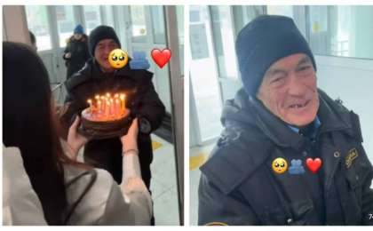 «Таяуда ұлы қайтыс болған»: Оқушылар күзетшіні туған күнімен құттықтап, көпшілікті тәнті етті (ВИДЕО)