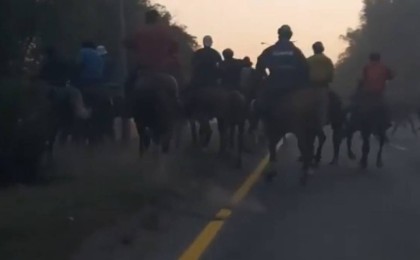 Ондаған көкпар шабандозы Алматы маңындағы трассаны жауып тастады (ВИДЕО)