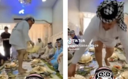 Желіде ер адамның ақ дастарханды басып жүрген видеосы тарады