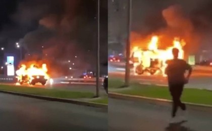 Желіде Алматыдағы көшелердің бірінде өртке оранып, жүріп бара жатқан көліктің видеосы тарады