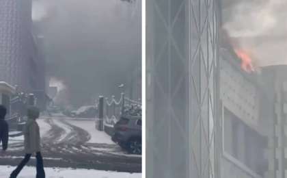 Алматыда бос тұрған төрт қабатты ғимарат өртеніп жатыр (видео)