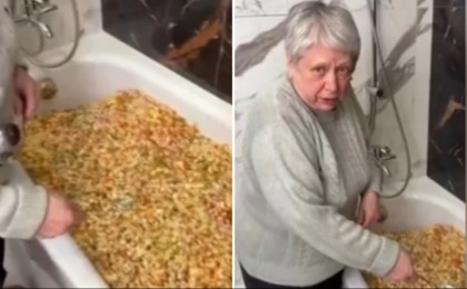 “Қандай жиіркенішті”: Ваннаға оливье салатын жасаған әжей сынның астында қалды