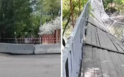 Өскеменде аспалы көпір құлап, адамдар мұздай суға құлады