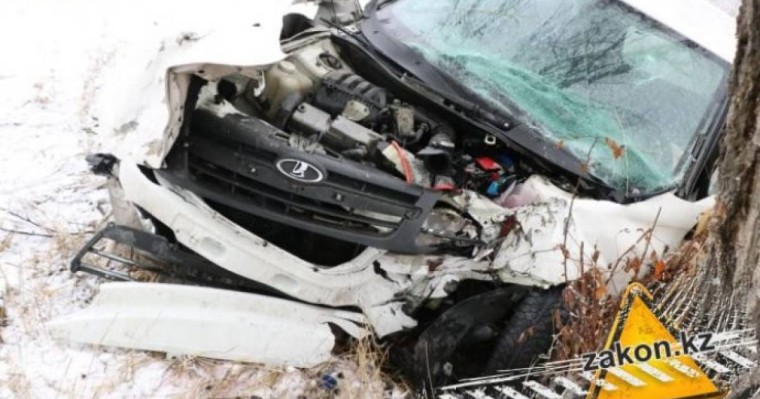 Алматы маңында Lada жолдан шығып кетіп ағашқа соғылды