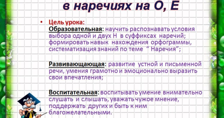 Презентация (слайд): Тема: Одна и две буквы Н в наречиях на О Е