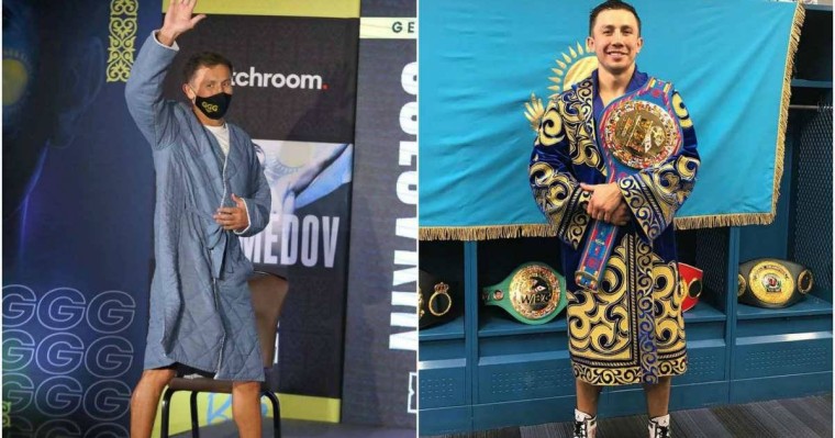 Головкин салмақ өлшеу рәсімі мен сұхбатқа қазақы шапан киіп келді