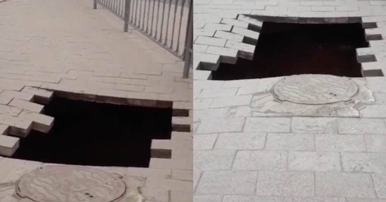 Астанада жаяу жүргінші жолында үлкен ойық тұрғындарды шошытты (видео)