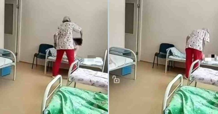 Қыз баланы шашынын сүйреп, төсекке лақтырған медбикенің әрекеті жасырын камераға түсіп қалды (видео)