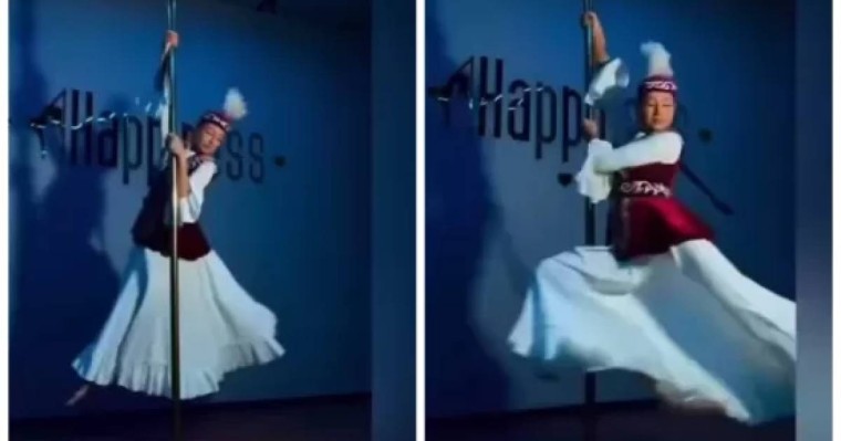 Ұлттық киімде темір бағанада билеген қазақстандық ару сынның астына қалды