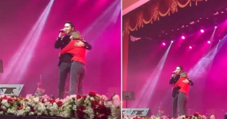 Бойжеткен сахнада ән айтып тұрған Қуандық Рахымды құшақтап жібермей қойды (видео)