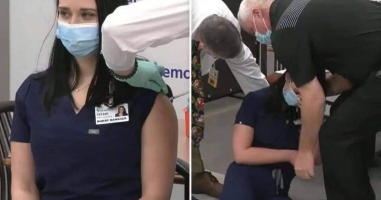 COVID-19 вакцинасын қабылдаған медбике жерге құлап түсті (видео)