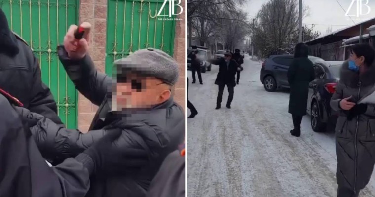 Алматыда қария полицейге бұрыш баллонымен шабуылдады (видео)