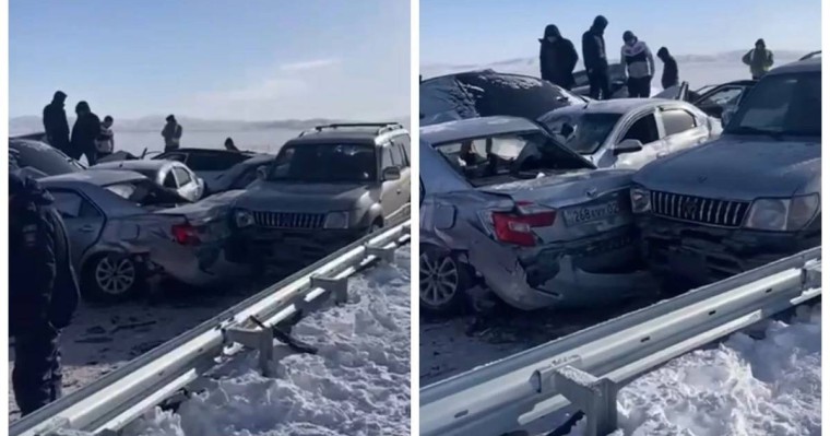 Қарағанды облысында 19 көлік соқтығысып, ірі жол апаты болды (видео)