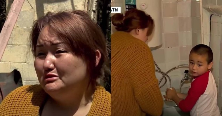 Алматыда үйі өртеніп кеткен көп балалы ана моншада тұруға мәжбүр