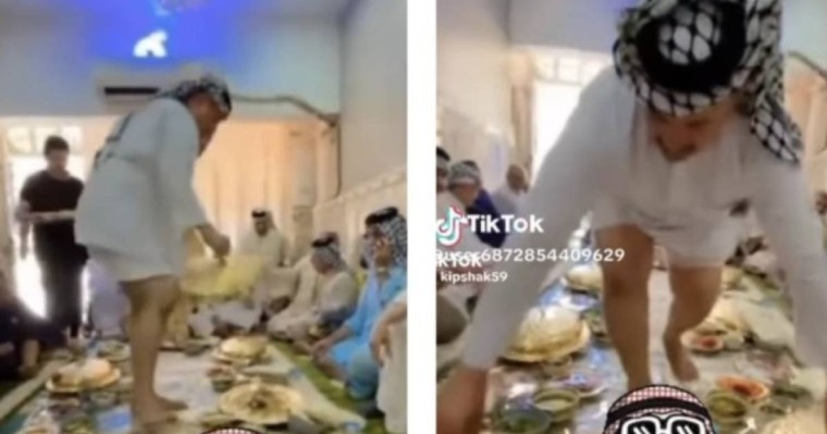 Желіде ер адамның ақ дастарханды басып жүрген видеосы тарады