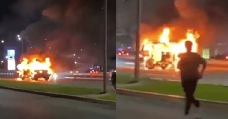 Желіде Алматыдағы көшелердің бірінде өртке оранып, жүріп бара жатқан көліктің видеосы тарады