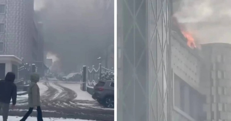 Алматыда бос тұрған төрт қабатты ғимарат өртеніп жатыр (видео)