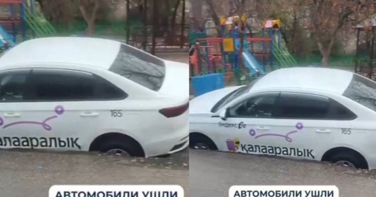 Шымкентте көлік асфальт астына түсіп кетті
