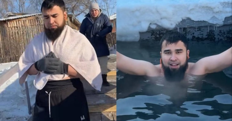 «Шоқынып кеткен бе?»: Рүстем Жүгінісов мұз ойып суға түсіп, жұртты шулатты (ВИДЕО)