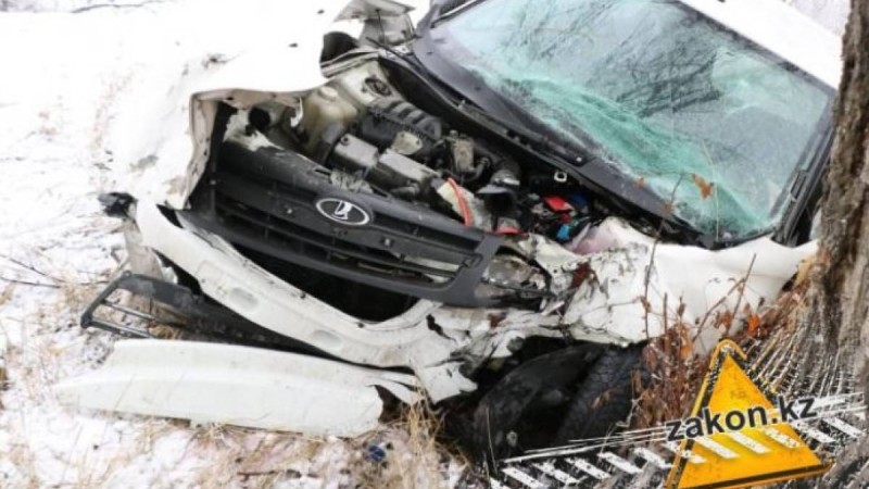 Алматы маңында Lada жолдан шығып кетіп ағашқа соғылды