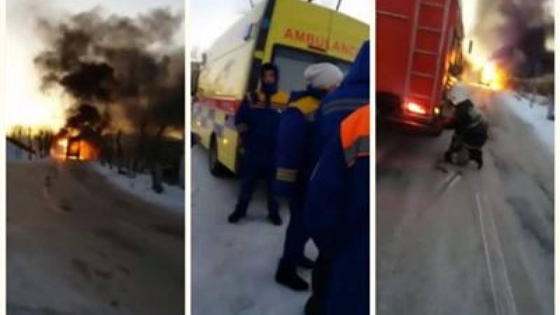 Жедел жәрдем көлігі түгі қалмай өртеніп кетті