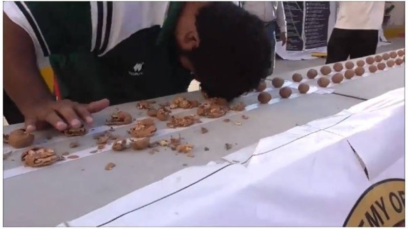 Басымен бір минутта 243 жаңғақты шағып шыққан жігіт жұлдыз болды (ВИДЕО)