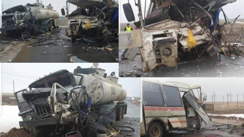 Үш адам көз жұмып, 10 адам зардап шекті: Ақтөбе облысында ірі жол апаты болды
            17:46, 18 Наурыз, 2019
        
        Су тасушы көлік пен автобус соқтығысты