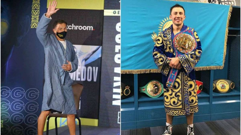 Головкин салмақ өлшеу рәсімі мен сұхбатқа қазақы шапан киіп келді