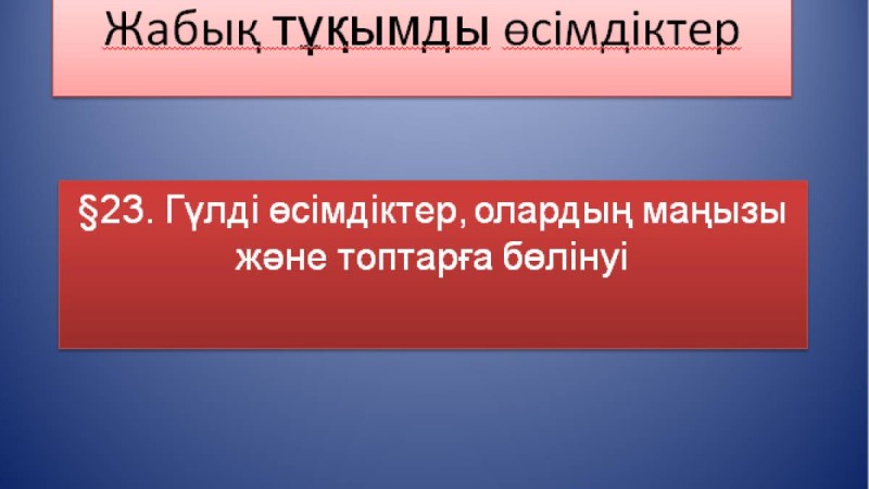 Презентация (слайд): Гүлді өсімдіктер, олардың маңызы және топтарға бөлінуі