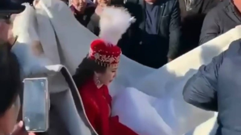 "Батысқа кеттік пе, ағайын?": Қызды ақ кілемге салып ұзатқан видео жұртты таңғалдырды