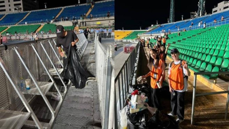 Дженнифер Лопестің концертінен соң "Taza Qazaqstan" акциясы аясында еріктілер стадионды тазартты