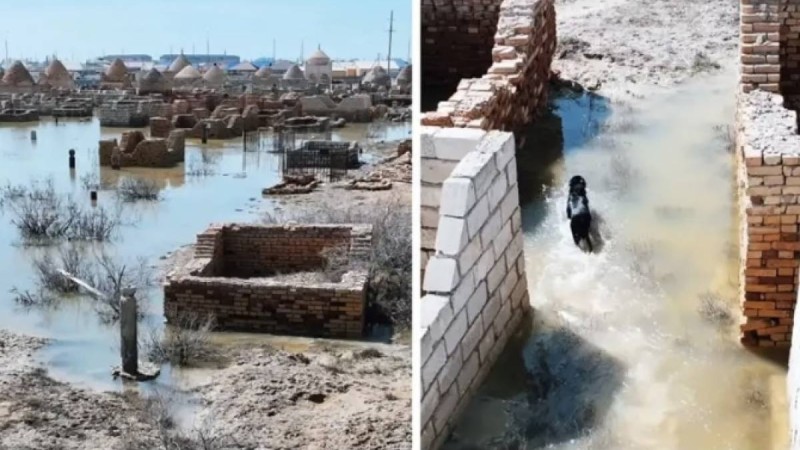 Блогер Құлсарыдағы су басқан зираттарды көрсетті